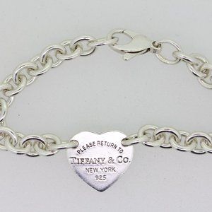 Tiffany & Co Return to Tiffany Sterling Silver Heart Charm Cable Bracelet 7.5"